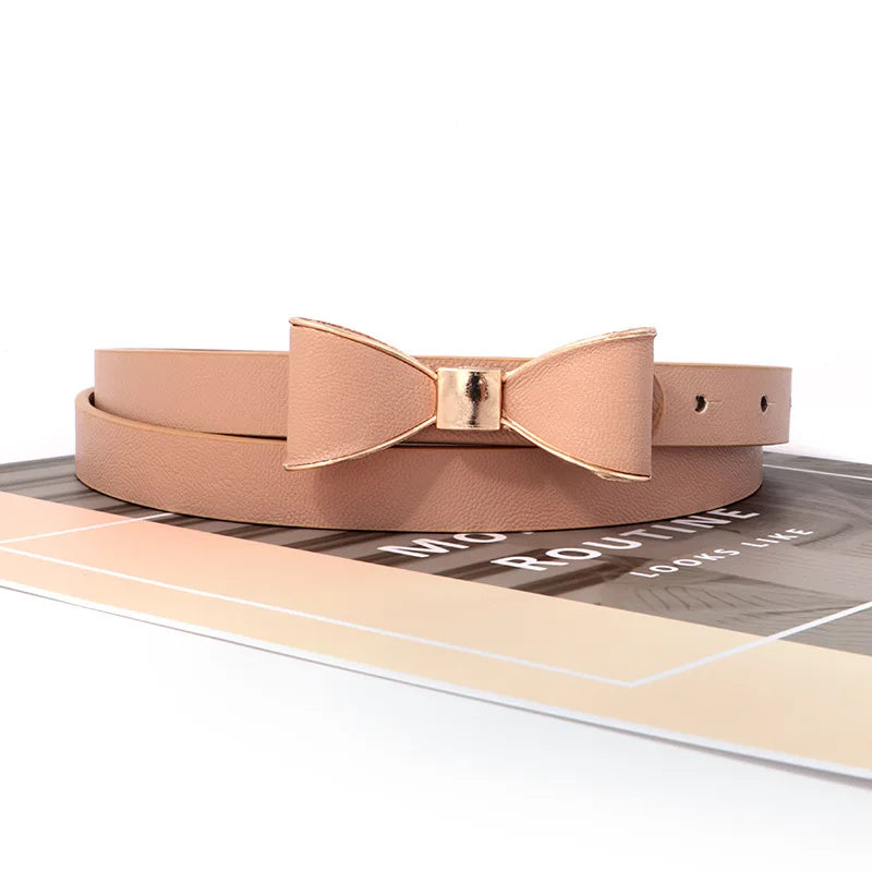 New women's bow belt, fashionable gold buckle belt, paired with dress jeans belt, candy colored slim fit belt