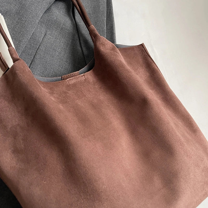 2pcs/set  Women Tote Bags Work Bags Suede Slouchy Bag Hobo Handbag Tote Handbag Suede Shoulder Bag Solid Color Commuting Bag