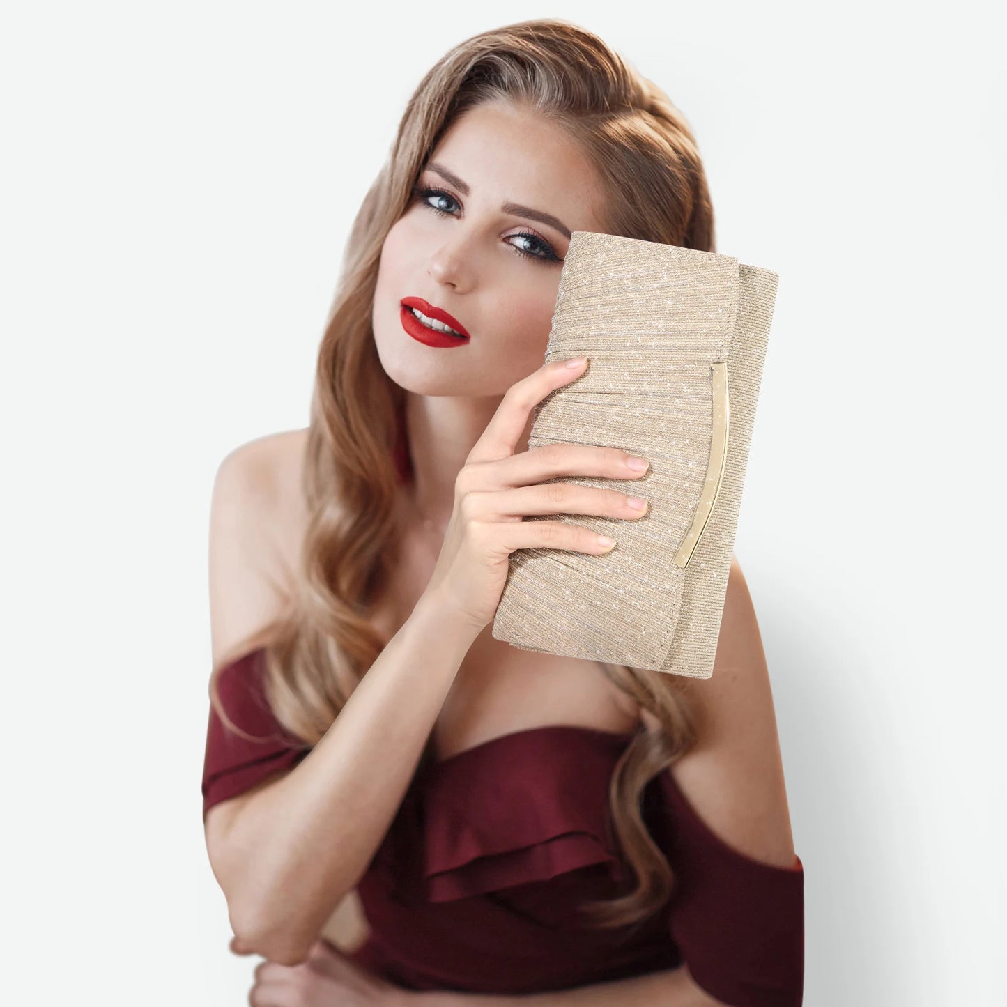 Evening Clutch Bags Fashion Women Elegant Silver Gold Shiny Handbag Wedding Party Long Purses Banquet Clutch Purses Shoulder Bag