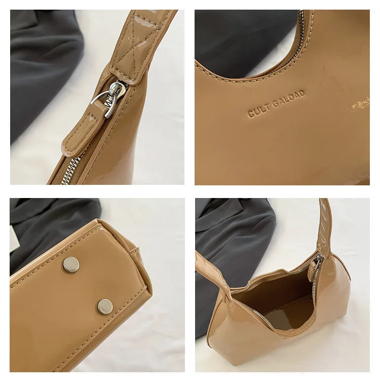 Trendy Designer Solid Shoulder Bags for Women Handbags and Purses 2024 New Fashion Patent Leather Underarm Ladies Tote Bags