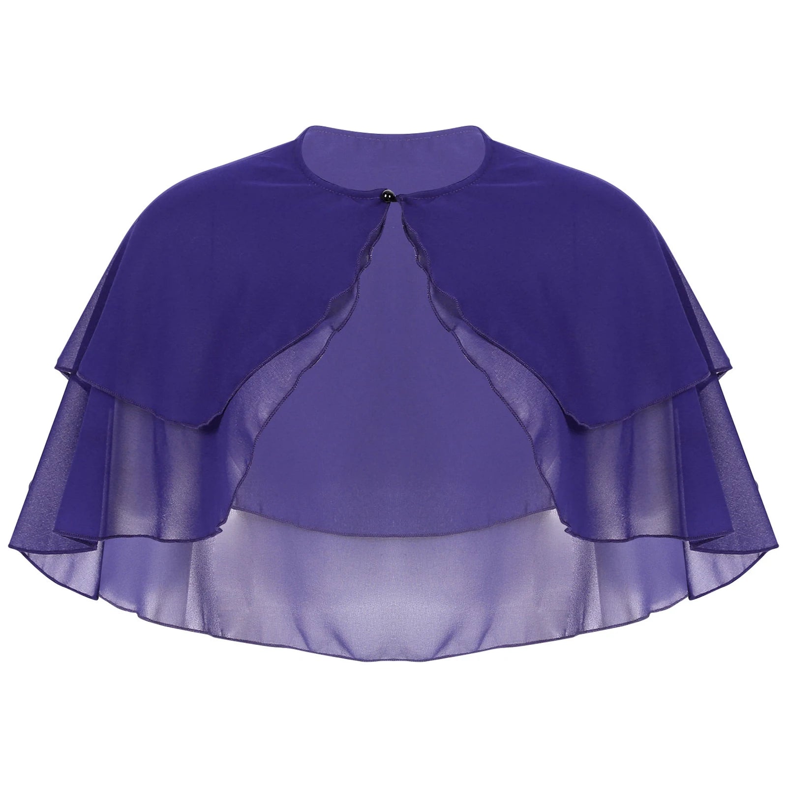 Women Elegant Solid Color Chiffon Shawl Ruffle 2-Layer Chiffon Wraps Bolero Wedding Birthday Evening Party Dress Cape Outerwear