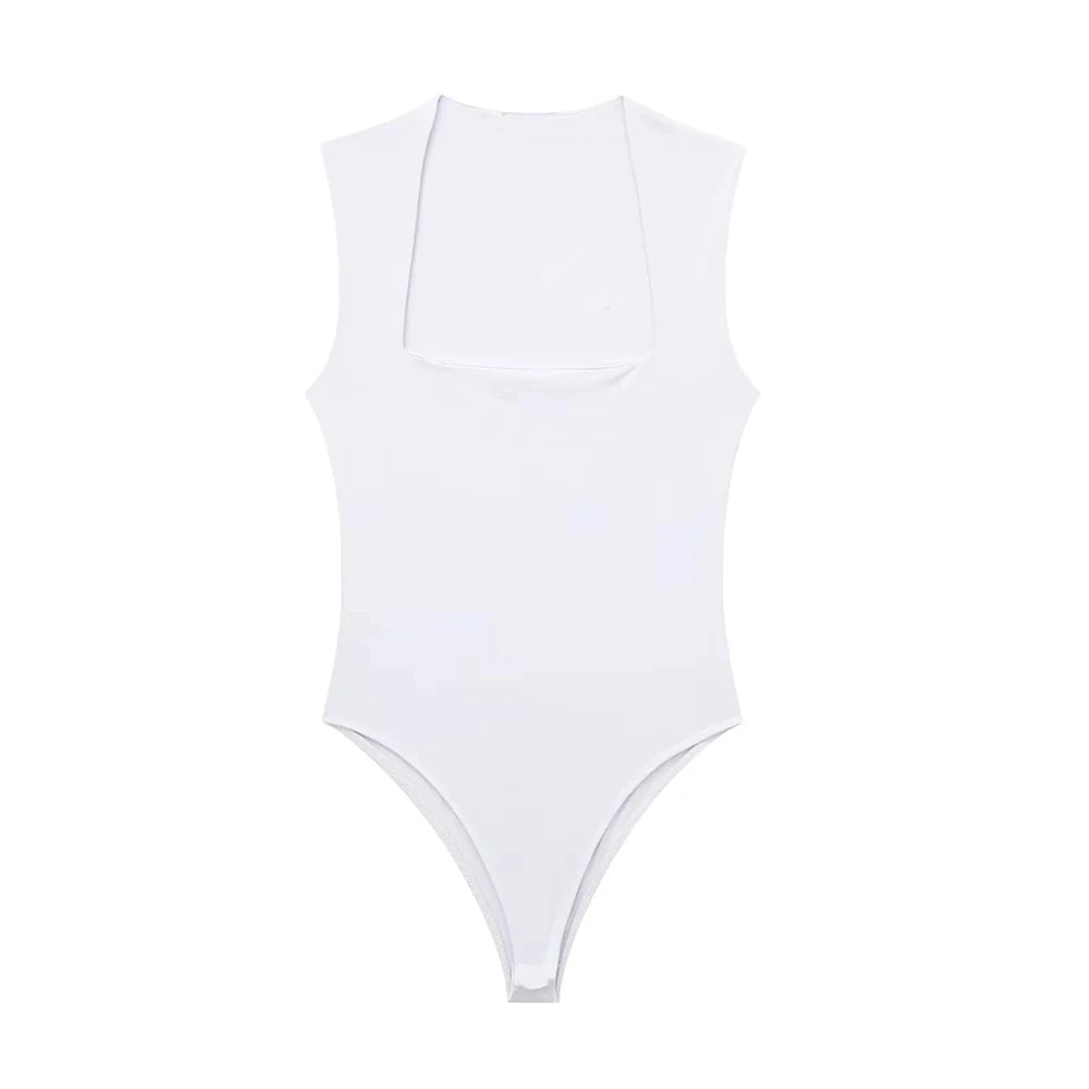 Skinny Bodysuits for Women, Sexy Fashion, Square Neck, Sleeveless, Snap-Button, Female Playsuits, Mujer