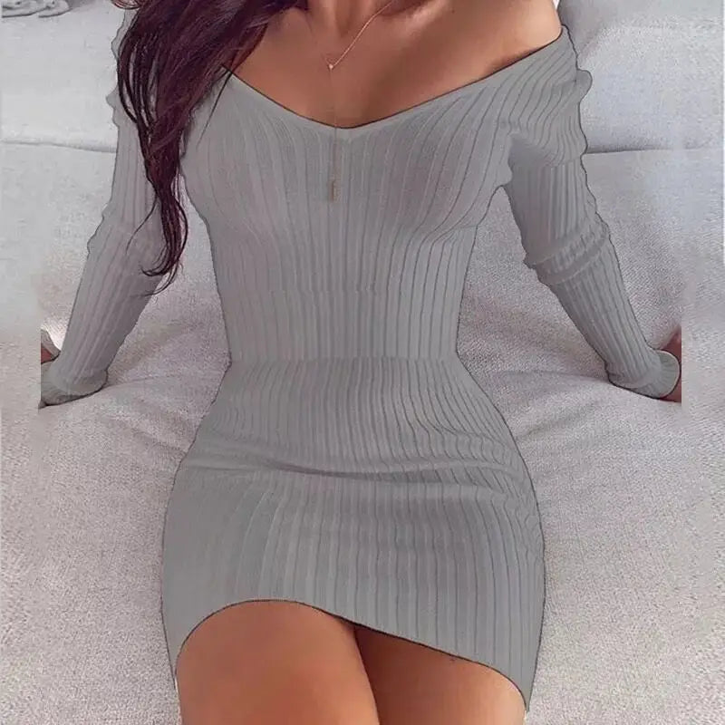 Sexy V-neck Bodycon Woman Dress Long Sleeve Off Shoulder Short Dresses For Women 2023 Spring Autumn White Pink Mini Dress Robe