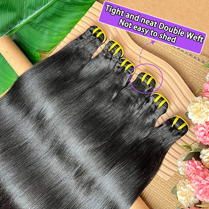 Double Drawn Yaki Straight Human Hair Bundles #1B Natural Black Color Vietnamese 100% Raw Virgin Hair Weave Extensions 1 2 3 4pc
