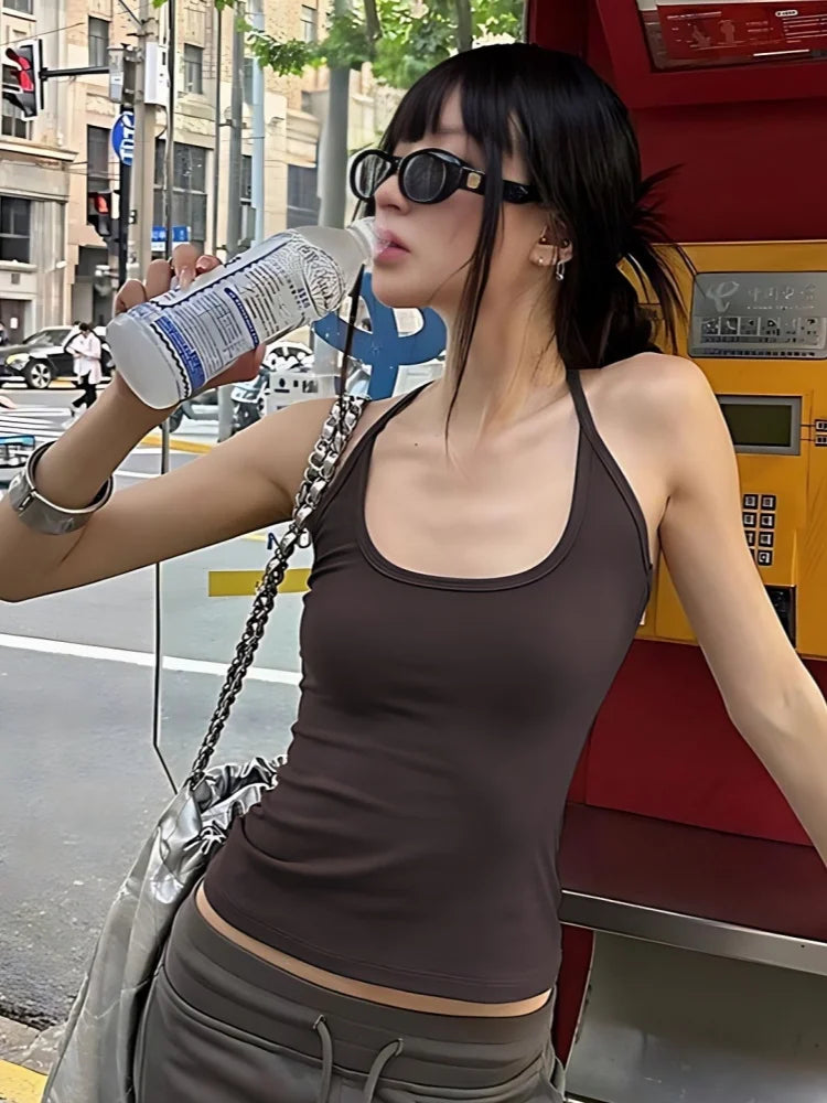 Square Collar Tank Top Spaghetti Strap Crop Top Women Edgy Clothes Y2k Accessories Sleeveless Camison Verano Sexy Top Streetwear