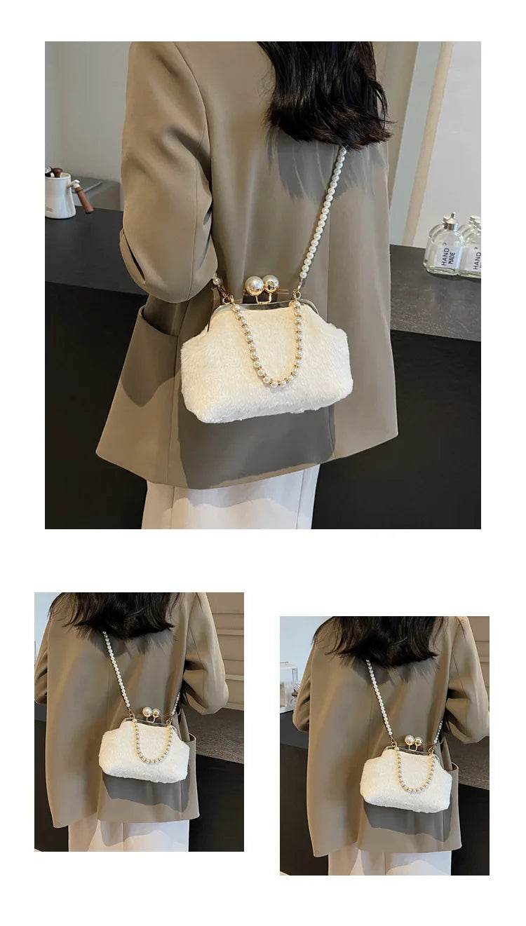 High-end Beaded Fashion Women's Bag Autumn Personality Trendy Evening Bag Plush Handbag Shoulder Crossbody Bag