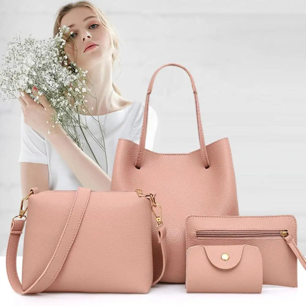 4Pcs Faux Leather Shoulder Bag Women Handbag Crossbody Bags Clutches Purse Set Trend Female Shoulder Bag Casual Purse Set