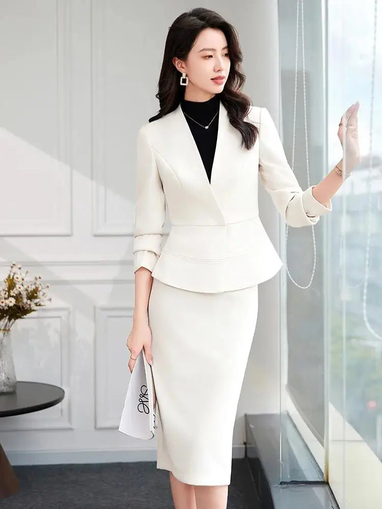 2025 New All Season Skirt Suits Women New Fashion Temperament V Neck Professional Blazer And High Waist Skirt Two Piece Set