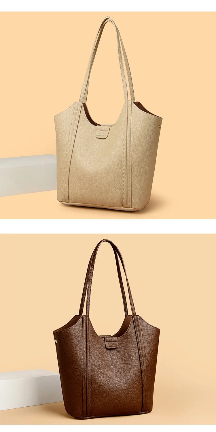 Elegant Women's Handbag Quality Leather Top-Handle Bag Ladies Solid Color Shoulder Crossbody Bag Casual Tote Purse Messenger Sac