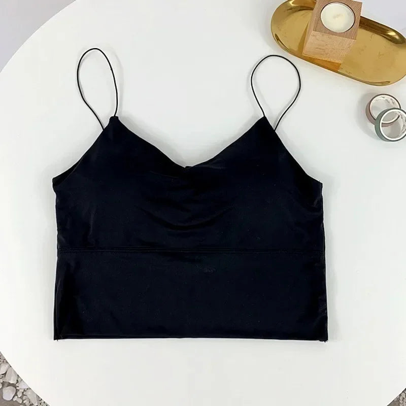 Women Summer Vest Tops Sleeveless Cotton Bustier with Pads Soft Elastic Wear-resistant Vest Crop Top Seamless Bralette Tees