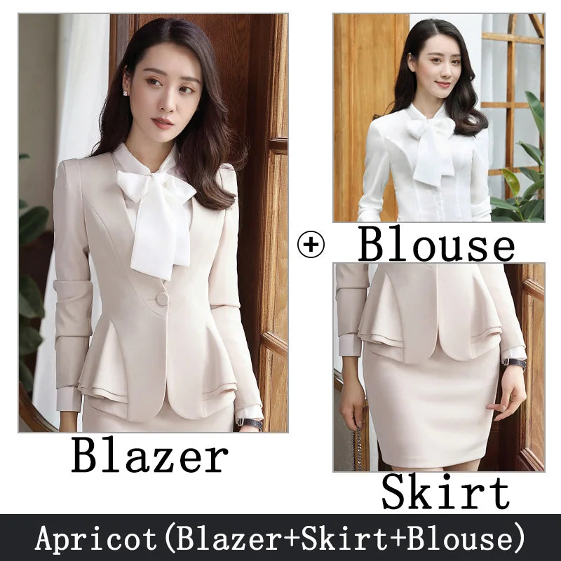 Slim 2 Piece Blazer and Skirt 2024 Spring Autumn New Fashion Office Ladies Ruffle Hem Single Button Blazers Solid Skirt Suits