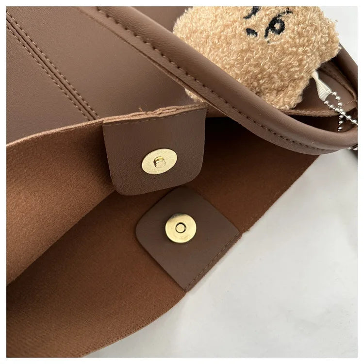 Women's Retro Tote - High-Quality Solid Color, Minimalist Large-Capacity Commuter Handheld/Single-Shoulder