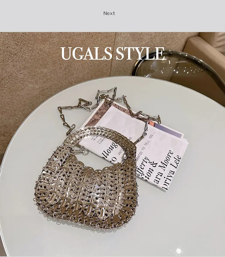 Bling Shiny Metal Sequined Dumpling Bag Woven Handmade Women Handbag Fashion Evening Bag Wedding Party Clutch Purse Shoulder Bag