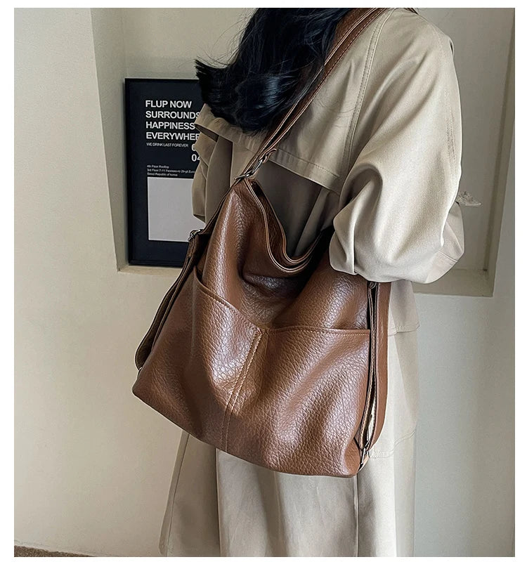 Versatile Student PU Backpack Women New Large Capacity Commute Travel Shoulder Crossbody Bags Fashion All-matched Tote Bag