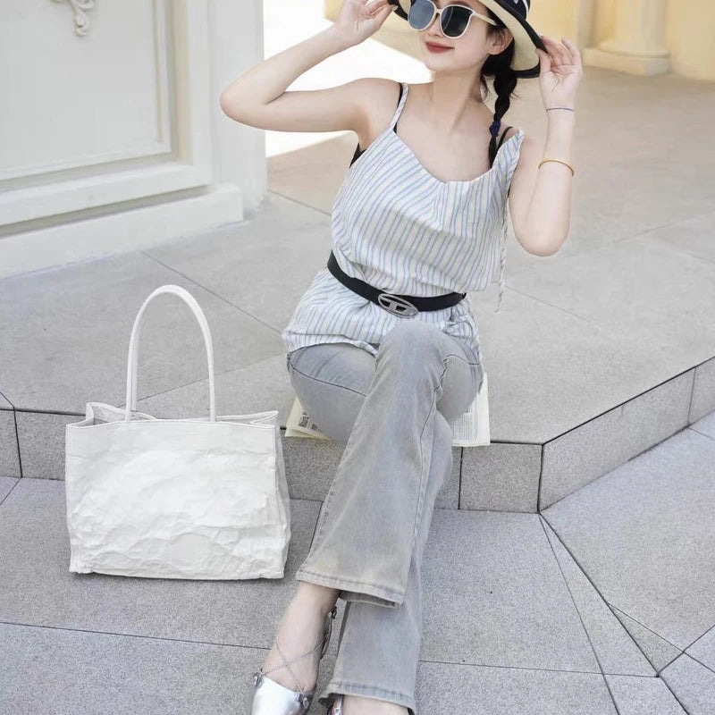 England Style Tote Bags For Women Luxury Designer Handbags Purses 2024 New In PU Oil Wax Skin Wrinkles Letter Underarm Shoulder