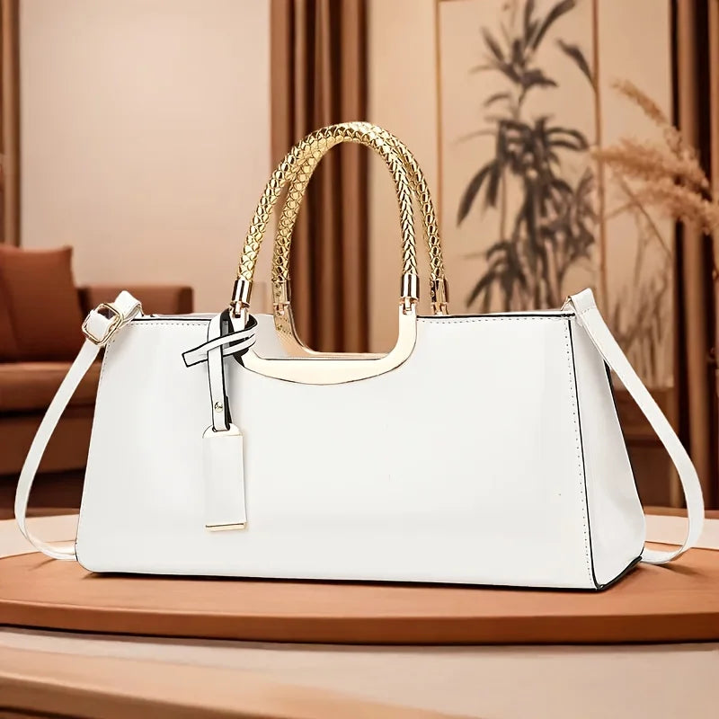 Elegant Evening Clutch - Solid Color Glossy Finish Handbag with Zipper Closure and Polyester Lining for Parties and Weddings