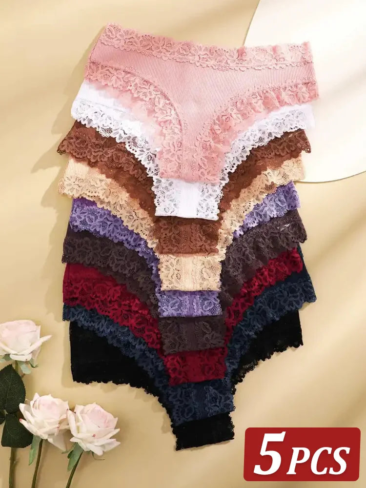 5Pcs/set Floral Lace Cotton Panties