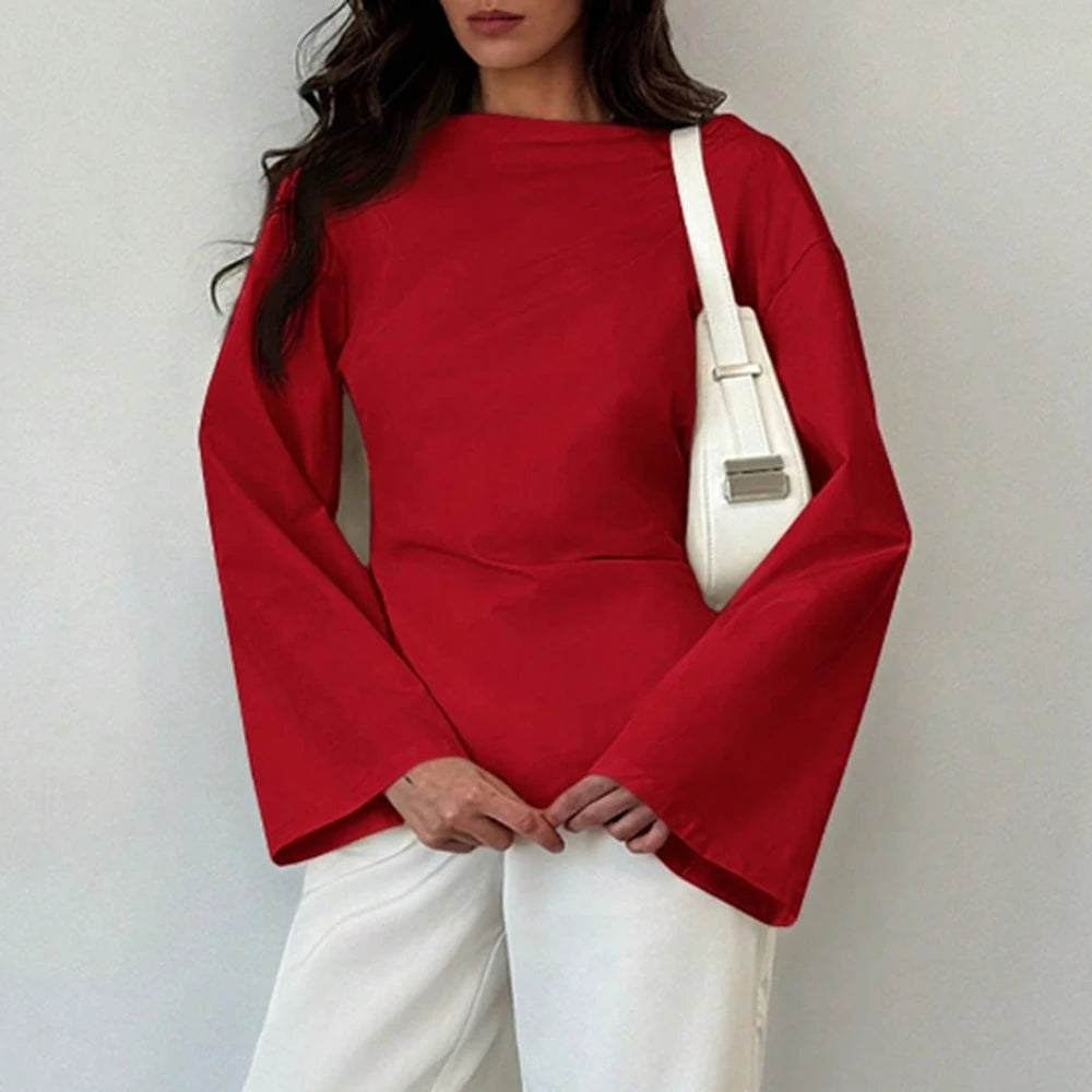 Women's Blouses Summer Fashion Slim Elegant 2025 Plain Minimalism Long Sleeve Round-Neck Office Lady Blouses