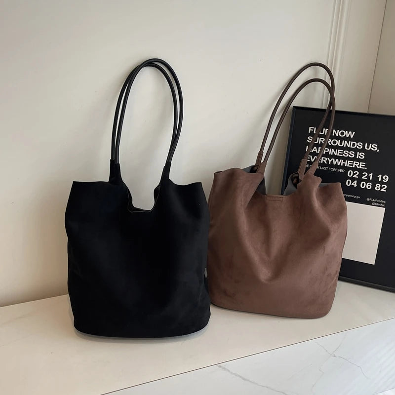 2pcs/set  Women Tote Bags Work Bags Suede Slouchy Bag Hobo Handbag Tote Handbag Suede Shoulder Bag Solid Color Commuting Bag