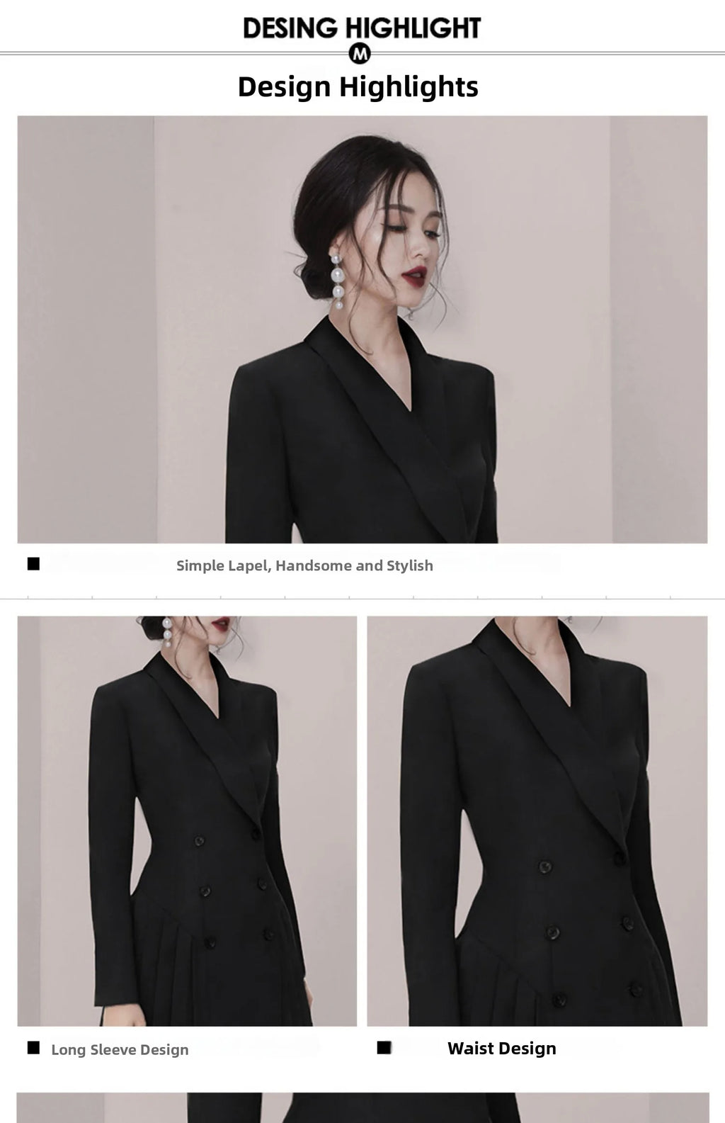 Trendy Early Autumn Bla Suit Dr V-Ne Long Sve Pleated Slimming OL Dr Faionable Women's  Dr for Young Ad...