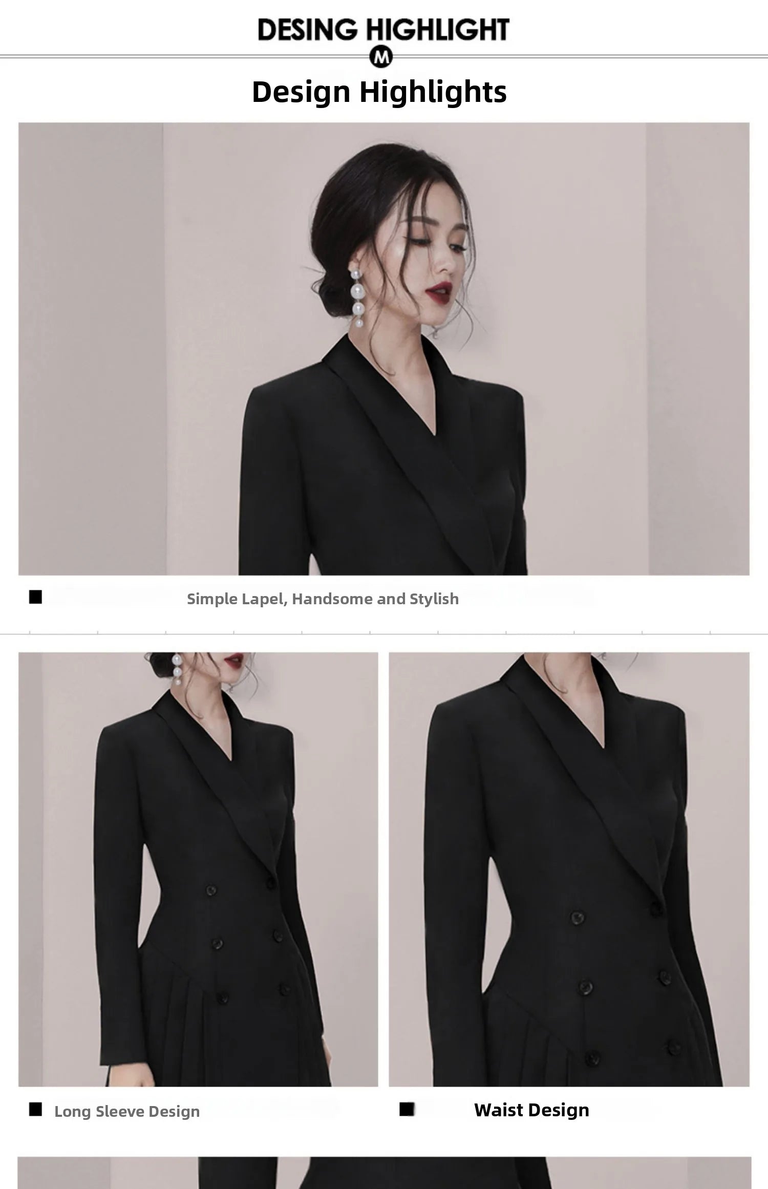 Trendy Early Autumn Bla Suit Dr V-Ne Long Sve Pleated Slimming OL Dr Faionable Women's  Dr for Young Ad...