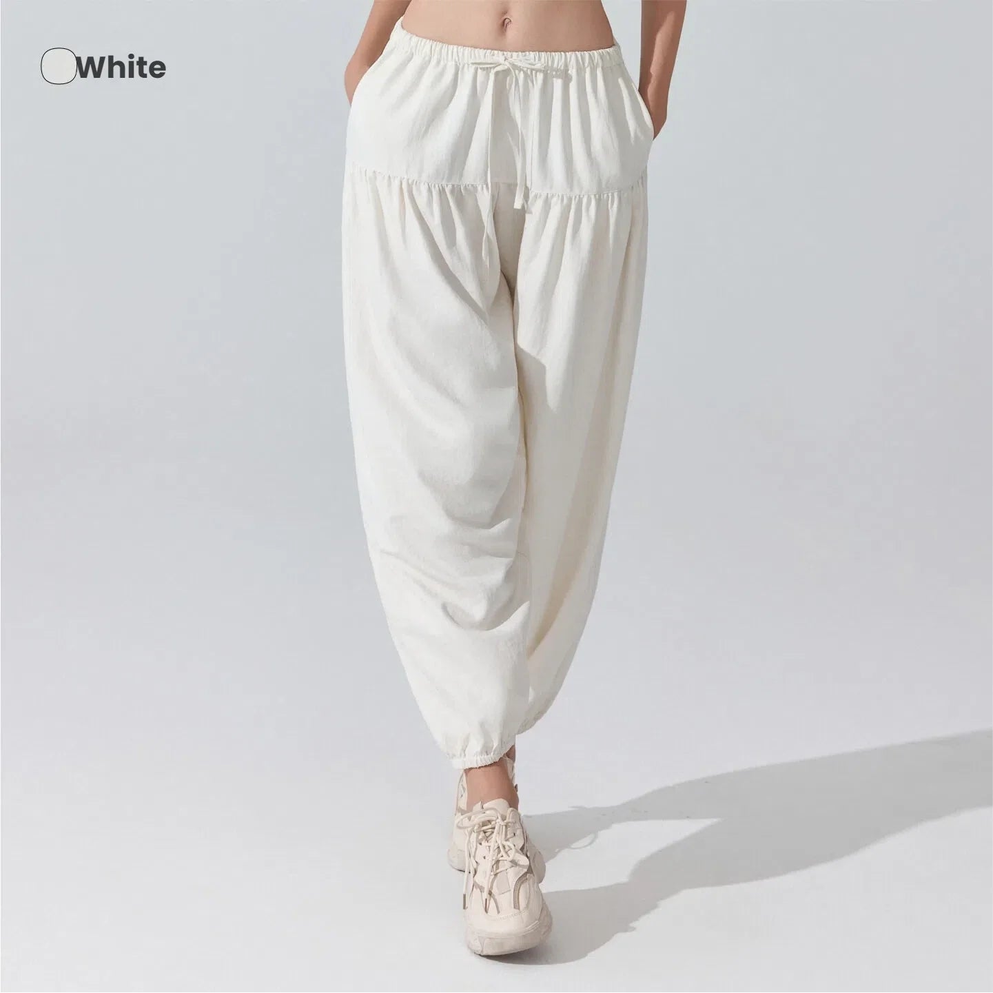 Women's Jogger Pants Haram Pants Cotton Blend High Waist Elastic Drawstring Wide Leg Lounge Trousers for Yoga Gym Fitness