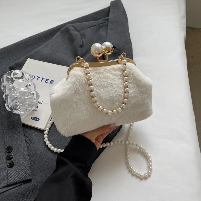 High-end Beaded Fashion Women's Bag Autumn Personality Trendy Evening Bag Plush Handbag Shoulder Crossbody Bag