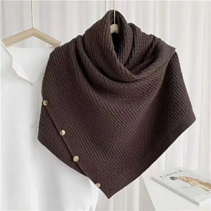 Warm Knitted Plain Color Scarf Thick Single Breasted Wool Shawl Wrap Women Cape Open Side Woven Cardigan Poncho Stole