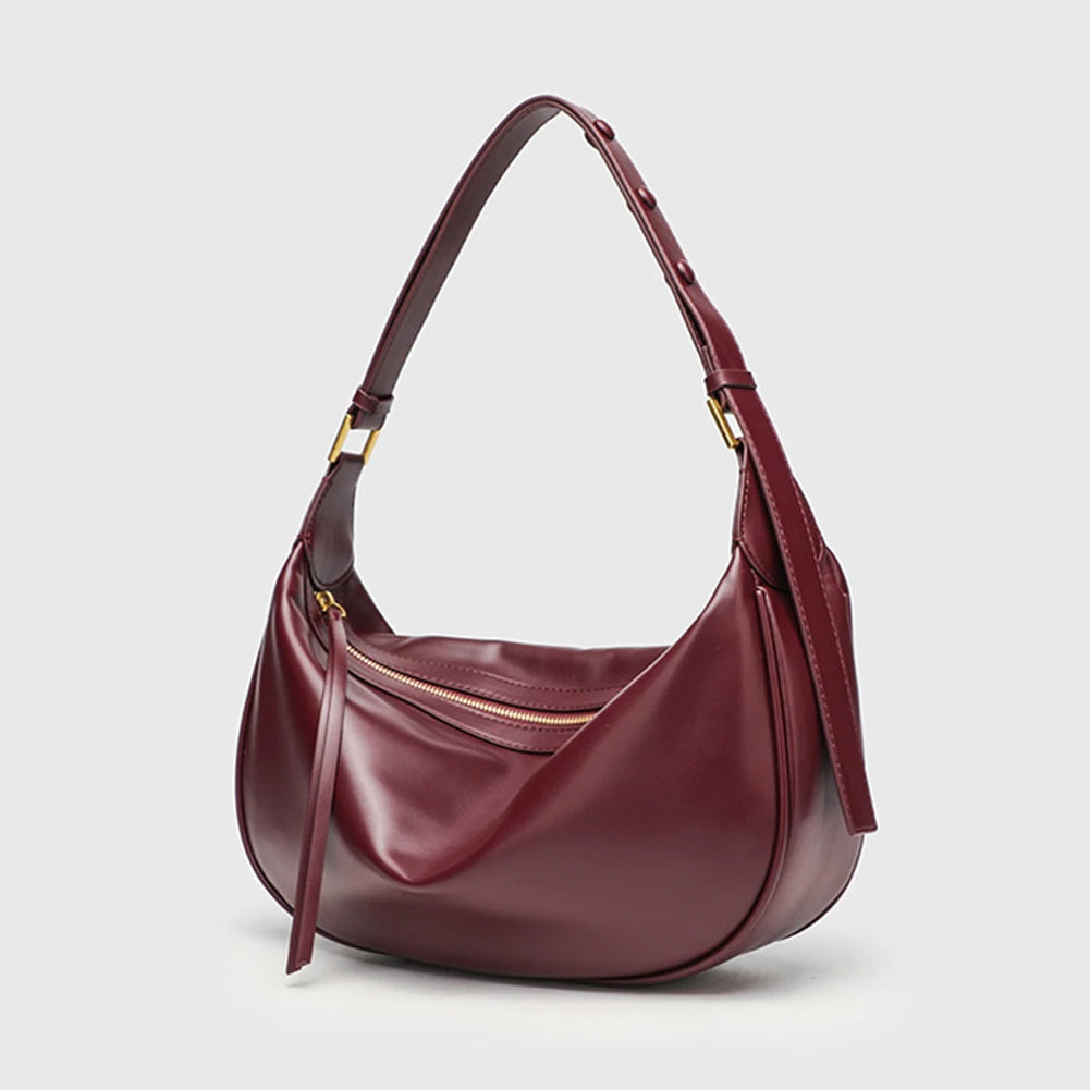 Women PU Shoulder Bag Vegan Leather Shoulder Purse Solid Color Stylish Dumpling Tote Zipper Closure Chic Hobo Bag Top Handle Bag