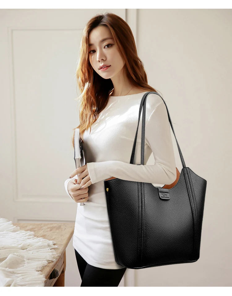 Elegant Women's Handbag Quality Leather Top-Handle Bag Ladies Solid Color Shoulder Crossbody Bag Casual Tote Purse Messenger Sac