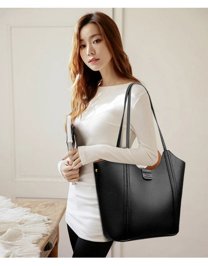Elegant Women's Handbag Quality Leather Top-Handle Bag Ladies Solid Color Shoulder Crossbody Bag Casual Tote Purse Messenger Sac