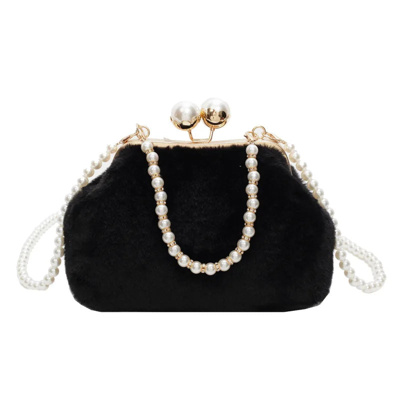 High-end Beaded Fashion Women's Bag Autumn Personality Trendy Evening Bag Plush Handbag Shoulder Crossbody Bag