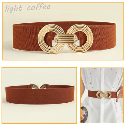 Fashion Dress Belts for Women Simple Waist Elastic Ladies Band Round Buckle Decoration Coat Sweater Party Belt Girdle Belt Gift