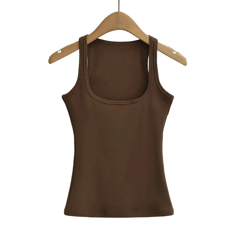Women Scuplted Square Neck Tank Top