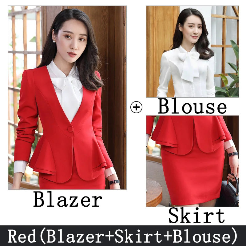 Slim 2 Piece Blazer and Skirt 2024 Spring Autumn New Fashion Office Ladies Ruffle Hem Single Button Blazers Solid Skirt Suits