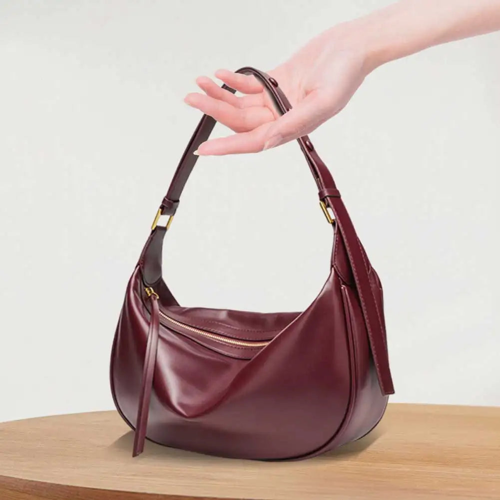 Women PU Shoulder Bag Vegan Leather Shoulder Purse Solid Color Stylish Dumpling Tote Zipper Closure Chic Hobo Bag Top Handle Bag