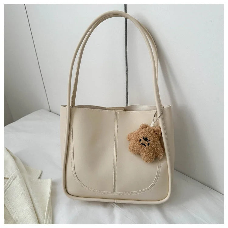 Women's Retro Tote - High-Quality Solid Color, Minimalist Large-Capacity Commuter Handheld/Single-Shoulder