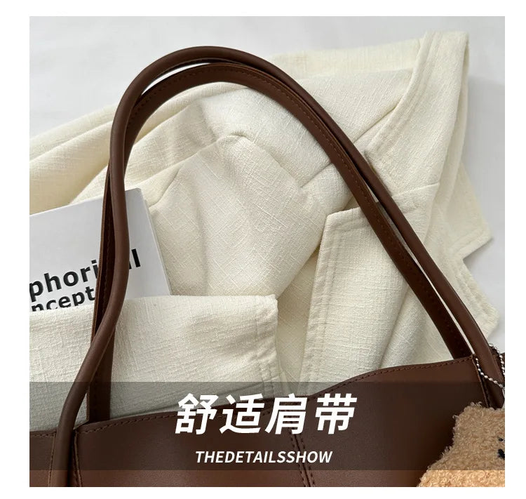 Women's Retro Tote - High-Quality Solid Color, Minimalist Large-Capacity Commuter Handheld/Single-Shoulder