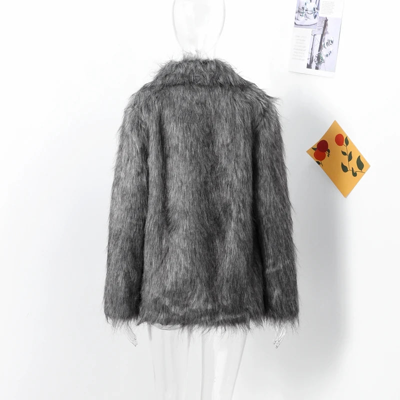 Women Plush Faux Fur Coat Female Casual Turn Down Collar Long Sleeve Warm Overcoat 2024 Winter New Fashion Cardigan Tops Lady