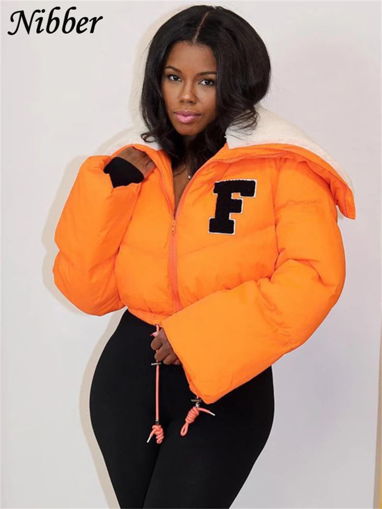 Nibber Letter Printing Winnter Clother For Women Coat Long-sleveed Zipper All-match Down Wadded Jacket Streetwear Casual Warmth