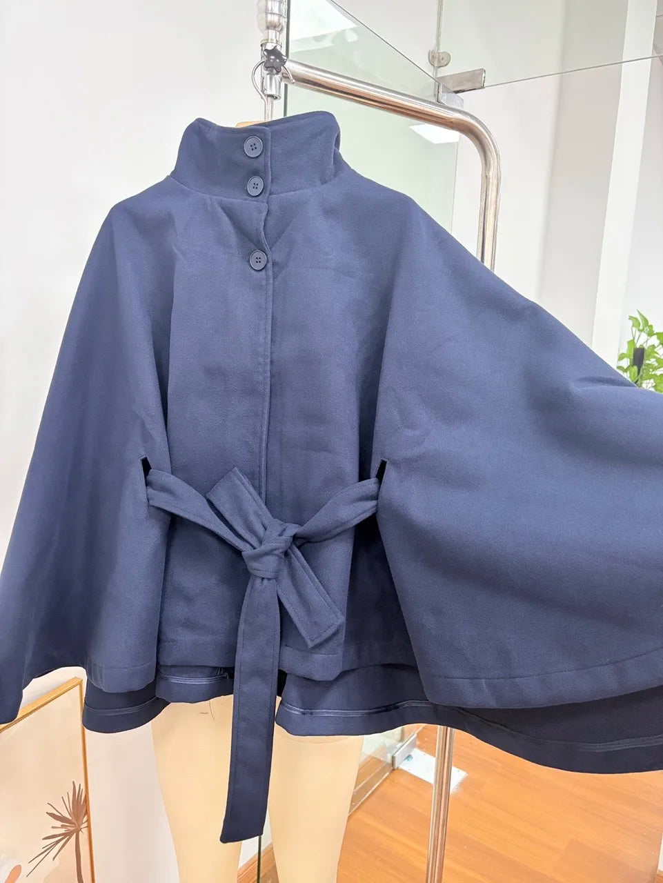 Elegant Lace Up Loose Fit Cape Coat Women's Autumn Winter Oversized High Neck Belted Wrap Jacket Fashion Warm Outerwear Outfit