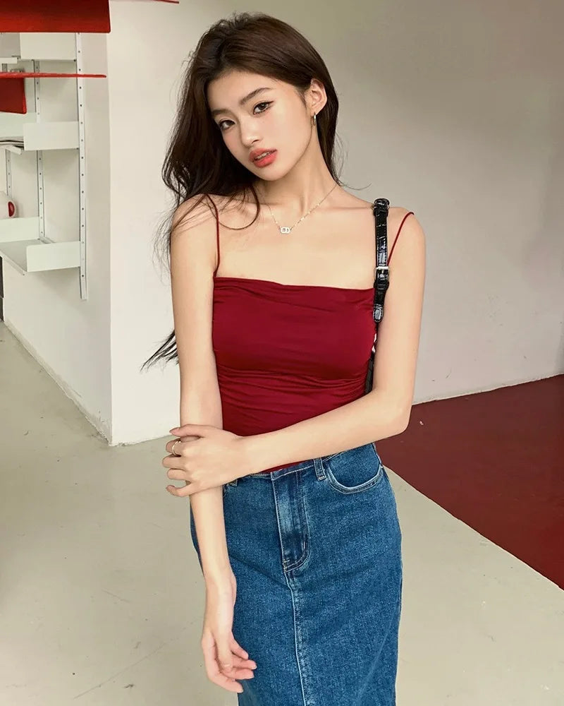 Women Tank Tops Spaghetti Strap Camisole Solid Color Push Up Padded Tank Top with Cups Girls Sports Vest Tops Summer Camis