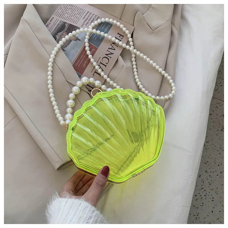 Evening Bags for Women 2023 New Transparent Shell Bag Clutch Box Handbags Pearl Chain Crossbody Bag Acrylic Purse Shoulder Bag