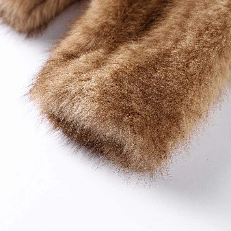 Street Faux Fur Women Coat Urban Full Sleeve Lapel Panelled Pocket Female Outwear 2025 Autumn Winter Elegant Lady Outwear