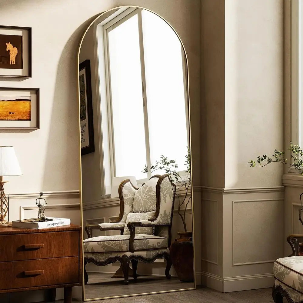 64x21 Arched Full-Length Mirror, Gold Finish
