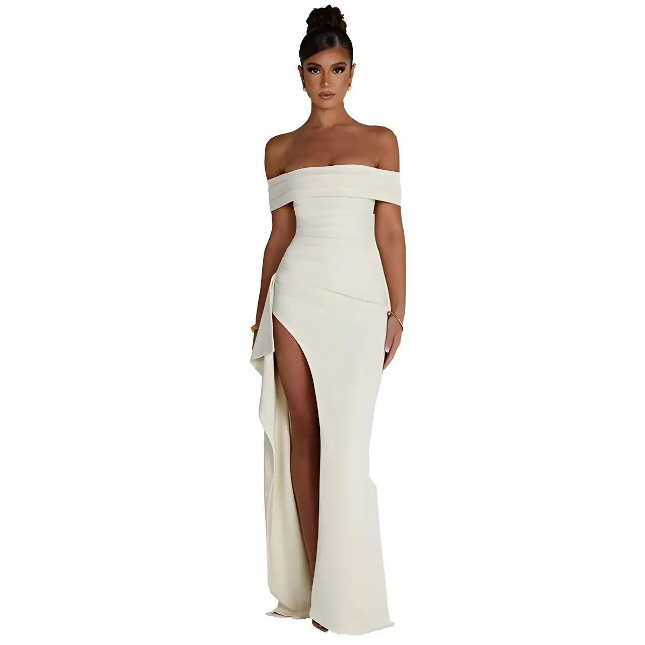Women's Off-Shoulder Party Dress - High Slit Bodycon Gown, Sexy Elegant Evening Dress