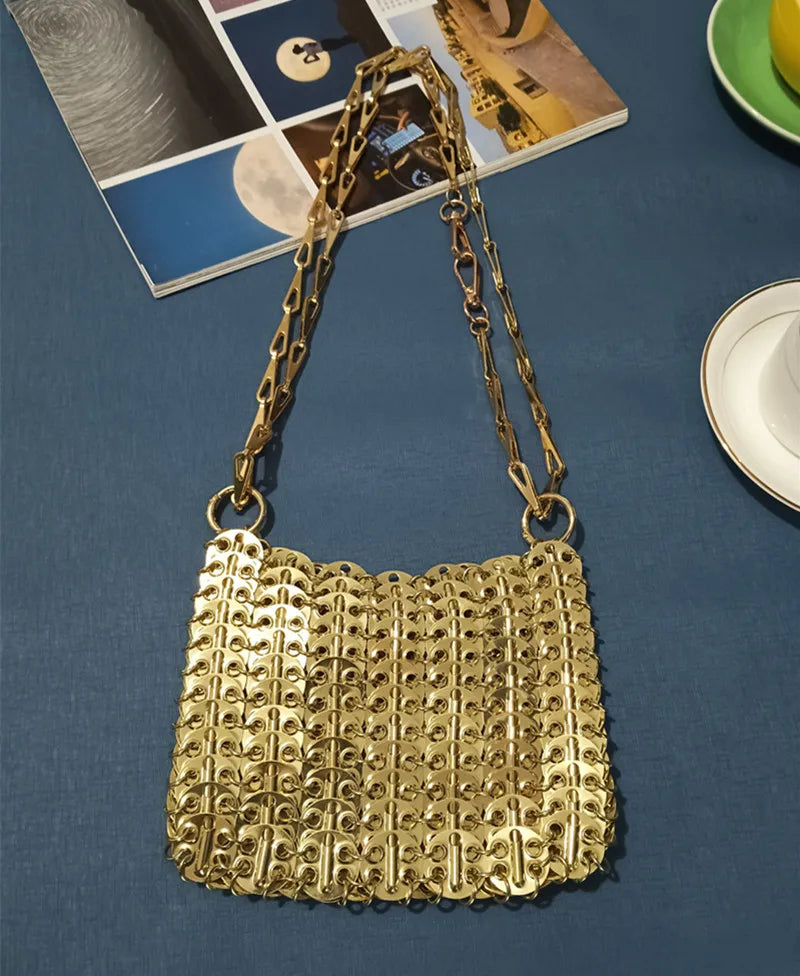 Women's Bag 2025 Trend luxury Designer Handbag Metal Chain Tote Bag Hollow Evening Bag Clutch Female Travel Holiday Shoulder Bag