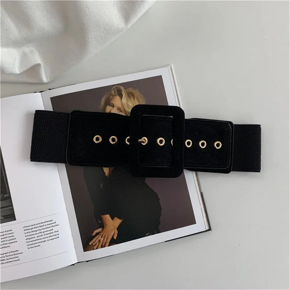Women Belt Stretch Wide Waist Belts Metal Buckle Leather Strap Female Elastic Dress Coat Sweater Waist Belt Apparel Accessories