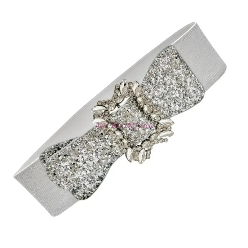 49ME Sparkly Wide Waist Belt Rhinestones Buckle for Hot Girl Glitter Corset Trendy Underbust Waist Chain Belt Disco Party