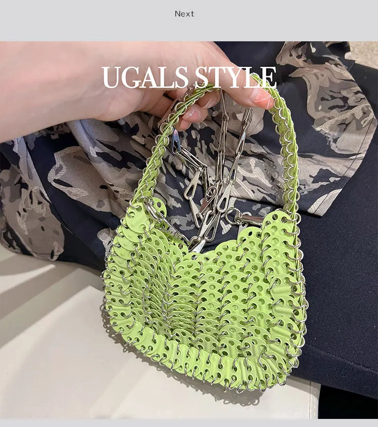 Bling Shiny Metal Sequined Dumpling Bag Woven Handmade Women Handbag Fashion Evening Bag Wedding Party Clutch Purse Shoulder Bag